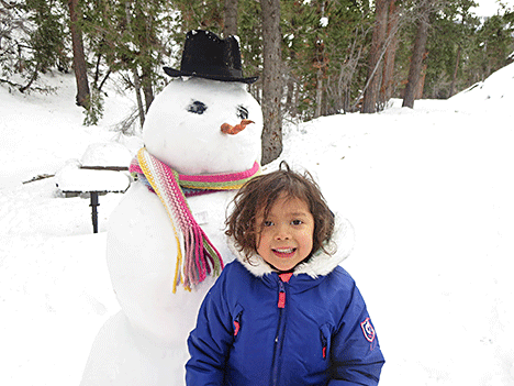 Marley with a snowman