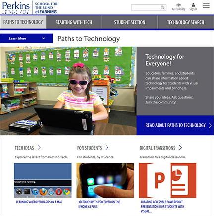 Screen shot of the Perkins eLearning Paths to Technology page