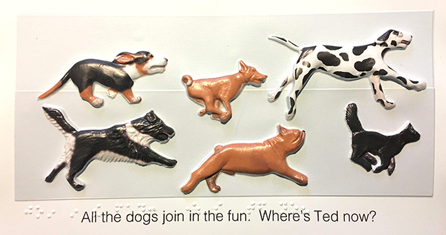 An illustration from Sadie Goes to the Lost and Found Pound shows the dogs chasing a cat.