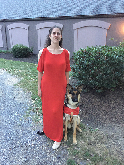 Heather Bird and her guide dog, a German Shepherd