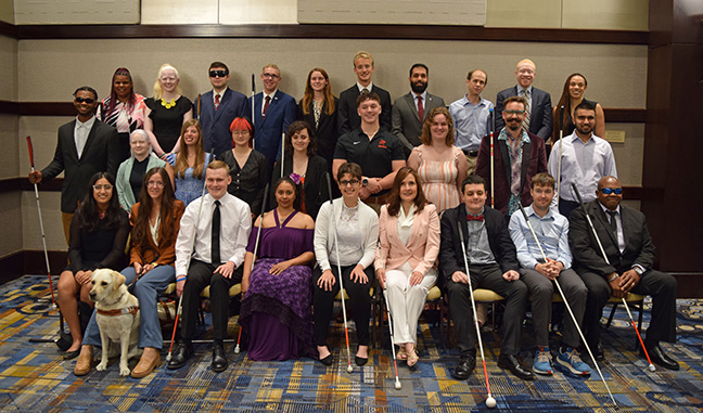 The 2023 Scholarship Winners: Back row: Felecia Bradford, Ashleigh Rogers, Tyler Hoppe, Zachary Ledford, Athena Scopelite, Jack Freeburg, [Name Redacted], Justin Harford, Ernest Emmanuel Peeples, Tatyana Tolliver-Hughes; Middle row: Kahmile Whitby, Sara Folsom, Avery Sallean, Joanne Kim, Nina Marranca, Zach McLean, Maura Loberg, Dan Hlavinka, Ammar Tarin; Front row: Trisha Kulkarni, Ellen Harper, Noah Carver, Roshunda Holt, Mickayla Biddle, Theresa Mendez-Booze, Ryan Menter, Mitchell Ford, and Eric Gonzalez
