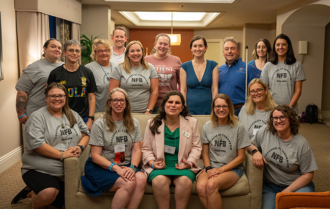 Mark Riccobono and Karen Anderson with the NFB Teachers of Tomorrow 2023/2024 cohort at the 2024 NFB Convention.