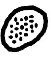 A tactile line drawing of a black circle containing several black dots within it on a white background.