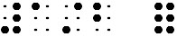 Simulated braille; the fraction "one-half" is shown correctly, but the fraction "one-third" is shown as a single full braille cell.