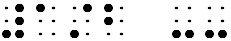 Simulated braille; the fraction "one-half" is shown correctly, but the fraction "one-third" is shown as two braille hyphens.