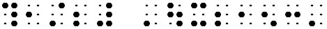 Simulated braille; the fraction "one-half" is shown brailled in Nemeth code, and the fraction "one-third" is shown as a string of eight characters that are not a fraction.