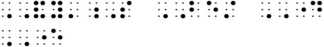 Simulated braille; the "s" in "ANDY'S" is preceded bya grade 1 symbol indicator, and each of the words in the phrase is preceded by a capital word indicator.