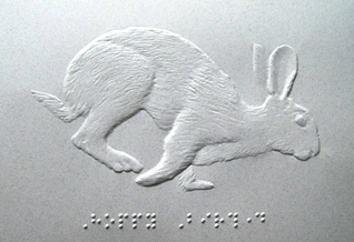 Figure 3. An embossed tactile rabbit graphic on a page with corresponding braille script below it.