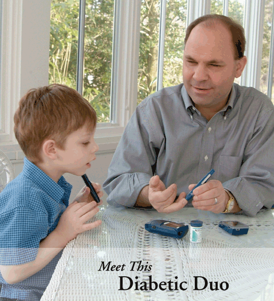 Meet This Diabetic Duo: JonCarlos watches as Tom tests his blood sugar.