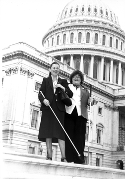 Karen with Sandy Hansen, a fellow NFB/DAN advocate, on the steps of the Capitol building in 1987