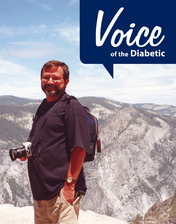 Voice of the Diabetic Logo and Craig Cohen standing on a mountain top.