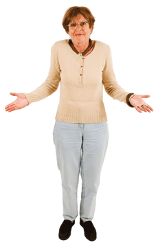 Woman shrugging her shoulders in confusion.