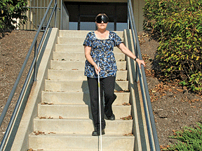 Connie steps out using her new cane travel skills.