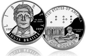 The Louis Braille commemorative silver dollars.