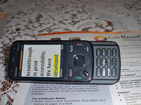 The N86 cell phone in use as the knfbReader Mobile