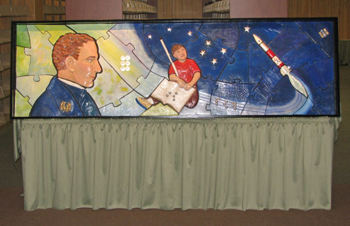 The bas relief mural, now completely assembled