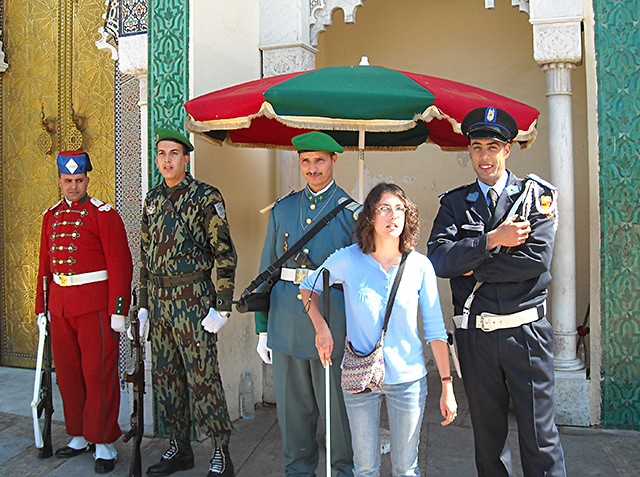 Chelsey Duranleau poses in front of the palace in Fez, Morocco.
