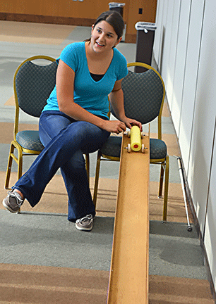 Mentor Ashley Ritter mans the test ramp for the cars.