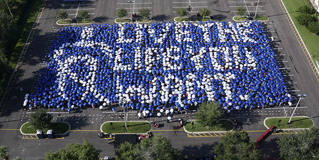 View of the Guinness World Record umbrella mosaic from the drone.