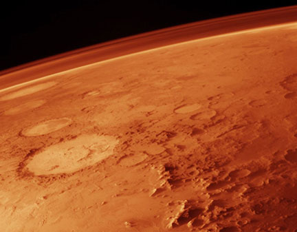A view of the unspoiled wilderness and clear atmosphere of Mars.