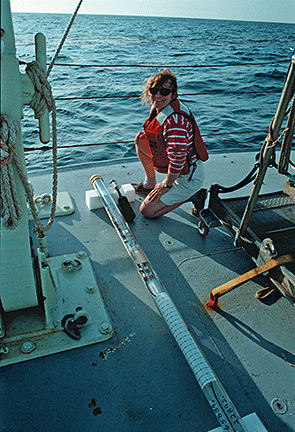 Amy Bower on deck at sea.