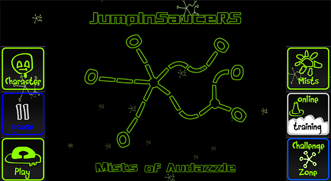 The opening screen of the Audazzle game JumpinSaucers