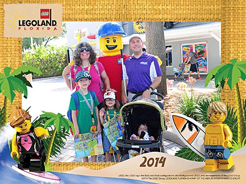Mark Riccobono; his wife, Melissa; and their children, Austin, Oriana, and Elizabeth enjoy an outing at LEGOLAND]
