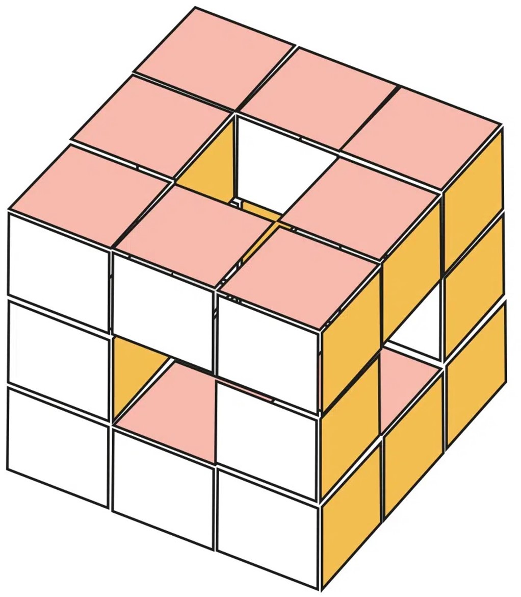 Step 6 image example of a complete level-one Menger sponge.