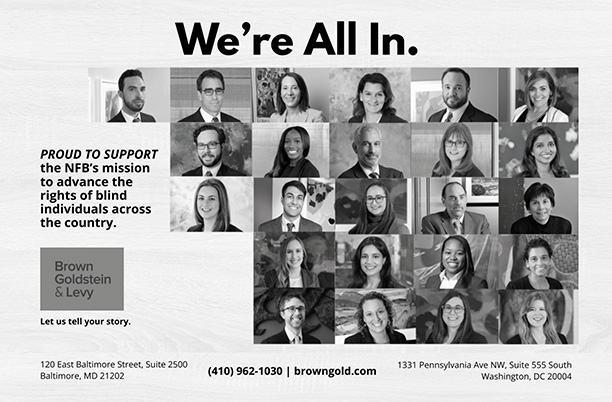 Brown, Goldstein, & Levy logo;  headshots of two-dozen BGL attorneys