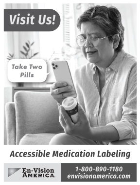 A person using the accessible medication labeling, with their phone voiceover reading, “Take two pills.”