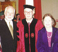 Dr. Johm Stockwell, Chancellor of University of South Carolina, Spartanburg; Don Capps in full academic regalia;and Betty Capps