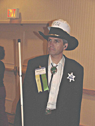 Bruce Gardner with his hard hat perched on top of his cowboy hat.