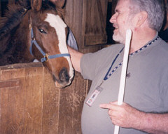 Federationist Don Morris is pictured here with Lunar Indian, a colt in which he owns a part interest.  This colt and the filly in the following story were both sired by Malibu Moon.