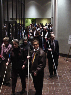 The hallway outside the Columbia Room just after the Sunday evening meeting broke up.