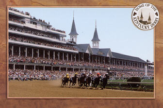 The running of the Kentucky Derby at Churchill Downs.