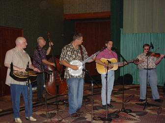 Michael Cleveland and the Blue Hollow Band play bluegrass music at opening convention ceremonies.