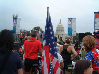 Face of America riders gather at the West Front of the Capitol building for closing ceremonies.