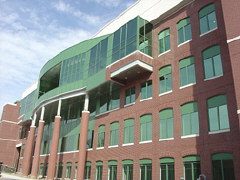 A view of the Jernigan Institute from the Byrd Street side.   The fourth floor balcony outside Members Hall can be seen.