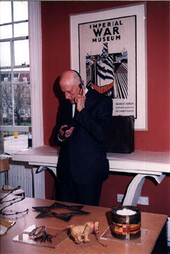 Hans Cohn officially launching the Holocaust Memorial Exhibition at the Imperial War Museum in London in February of 2002.