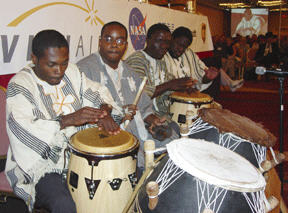 The Lyke House Drummers from Clark Atlantic University make their instruments talk.