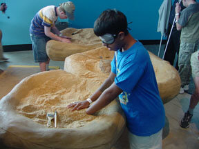 Steven Max Faults digs for fossils at the Maryland Science Center.   In the background is Bryce Gitzen