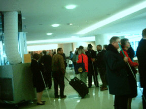 The renovated lobby of the Holiday Inn Capitol, filled with Federationists checking in for the 2005 Washington Seminar.