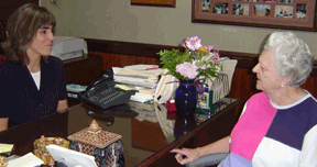 Louisiana Center for the Blind Director Pam Allen and Connie Connolly of Ruston, one of the original five students to attend the center, is a member of the board of directors and at eighty-two remains active in community affairs.