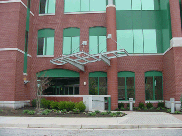 The left side of the newly landscaped front of the National Federation of the Blind Jernigan Institute