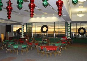 Members Hall on the fourth floor of the NFB Jernigan Institute is decorated for the holidays in time for the staff party.