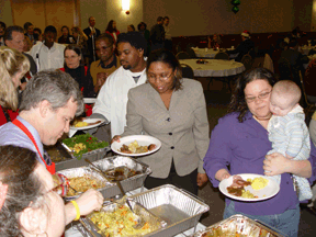 The buffet line at the staff holiday party