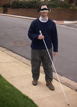 Tracy Soforenko is pictured here wearing his makeshift sleepshades.