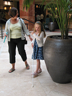The Anatole lobby provided challenges for the blind children taking advantage of the opportunity for a travel lesson with an instructor trained in the structured-discovery method.