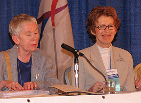 Sharon Maneki and Marsha Dyer, secretary of the resolutions committee]