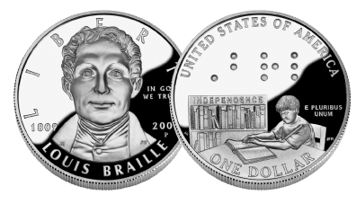 Louis Braille Bicentennial Silver Dollar